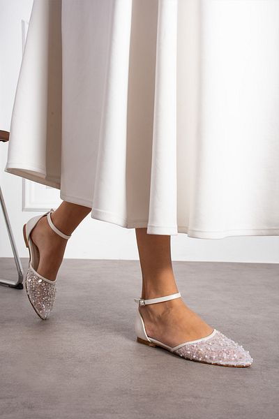 Almera's Shoes Balerini din plasă de culoare sidef cu paiete brodate