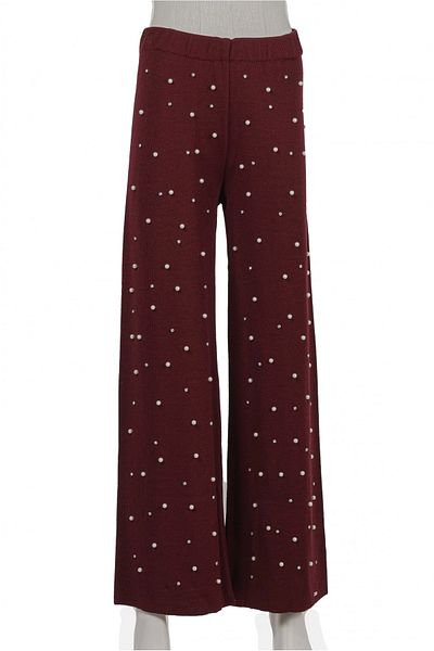 Invee Pantaloni tricotaj INVEE 6950 cu perle - Roșu Claret