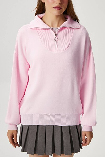 Ritnice Γυναικείο ροζ πουλόβερ Bruno Basic με φερμουάρ