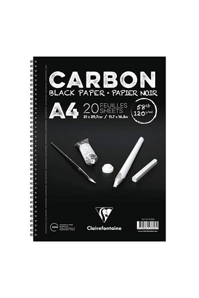 Clairefontaine CLAIREFONTAINE CR 97618 - Black Carbon Black A4 Spiral Design Multi-Purpose Drawing Block 120g 20yp