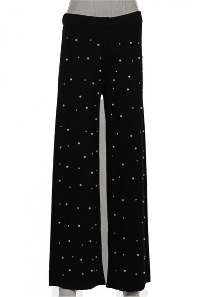Invee Pantaloni tricotaj INVEE 6950 cu perle - negru