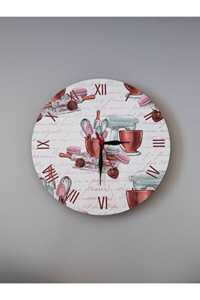 UViolets Dekoratif Ahşap Baskılı Mutfak Malzemesi Temalı Mutfak Duvar Saati 3...