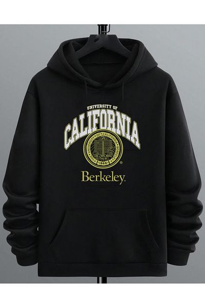 DEEPSENCE Unisex Black Hooded Sweatshirt California Berkeley Design