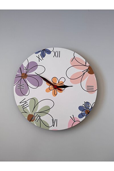 UViolets ساعة حائط خشبية مزخرفة بطبعات زهور مقاس 30*30