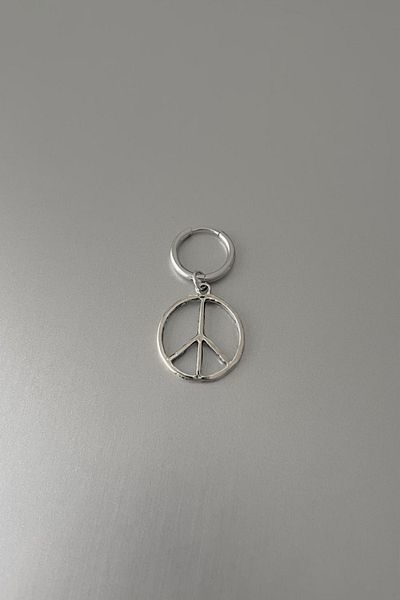 Jaida Moda Unisex Silver Large Peace Sign Dangle Steel Hoop Earrings