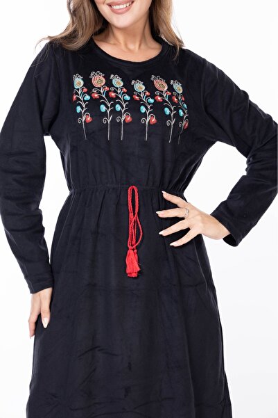 mervemoda Women's Long Sleeve Velvet Dress