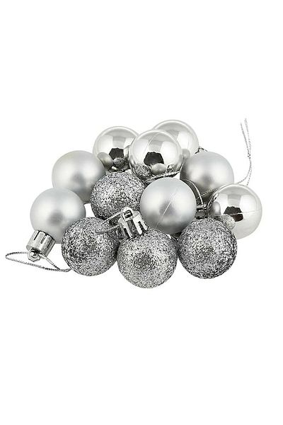 EkoStore 6 Pieces 4 cm New Year Ball Set Silver Color Glitter & Matte & Shiny