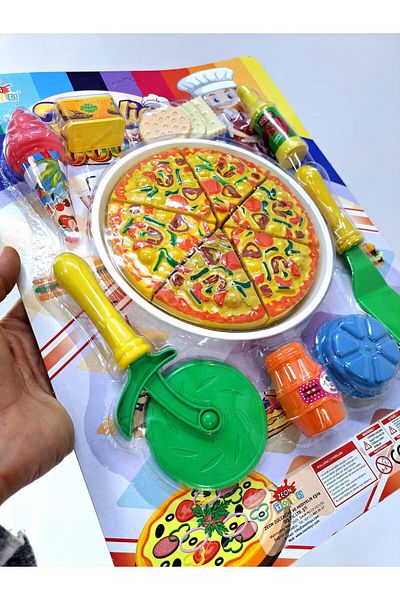 FEN TOYS 44X31Cm Kitchen Pizza Set - 17 Pieces, Cutter Spatula with Tray and 6 Slice Salt Biscuit