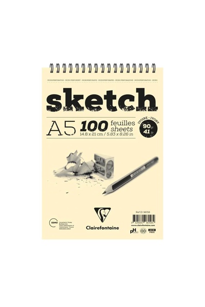 Clairefontaine Esmo El96258 Ivory A5 Eskiz Blok Çizim Defteri Yandan Spiralli...