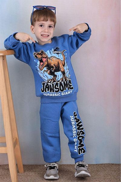 LİLLYPİCCA Boy's Dinosaur Character Patterned 3-Thread Raised 2-Piece Set