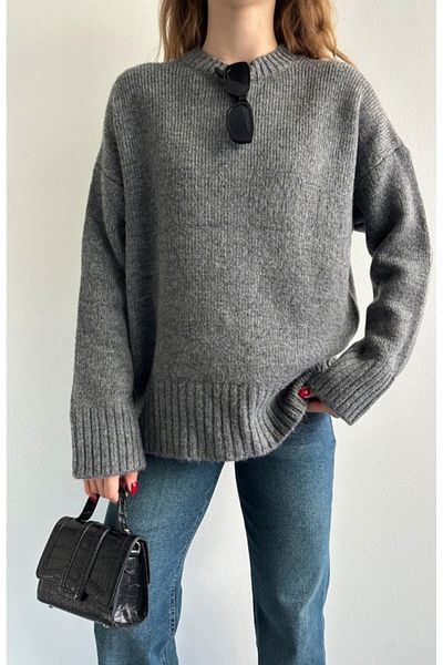 fujya Women's Crew Neck Oversize Anthracite Knitwear Sweater