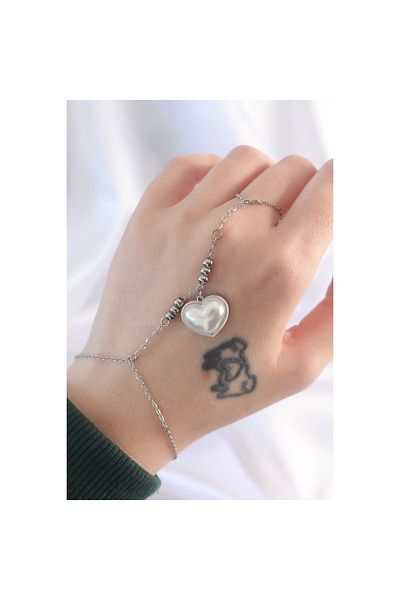 Toptan Bulurum 316L Silver Şahmeran with White Bubble Heart Design - TJ-SN575
