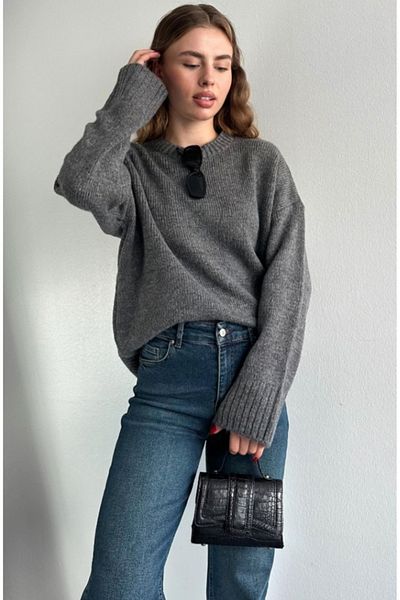fujya Women's Crew Neck Oversize Anthracite Knitwear Sweater