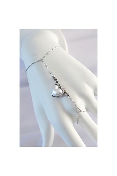Toptan Bulurum 316L Silver Şahmeran with White Bubble Heart Design - TJ-SN575