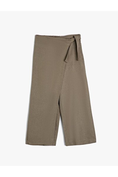 Koton Kız Çocuk Keten Pantolon Kruvaze Kapama Beli Kuşaklı Beli Lastikli