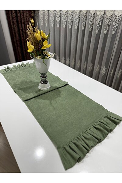 Kumru Çeyiz Soft Kadife Dokulu Fırfırlı Vintage Runner