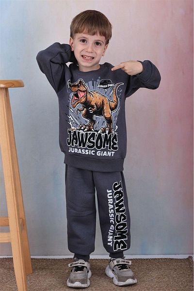 LİLLYPİCCA Boy's Dinosaur Character Patterned 3-Thread Raised 2-Piece Set