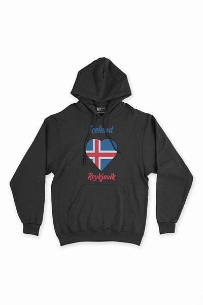 Cix Hanorac negru cu inimă cu drapelul Islandei Reykjavik