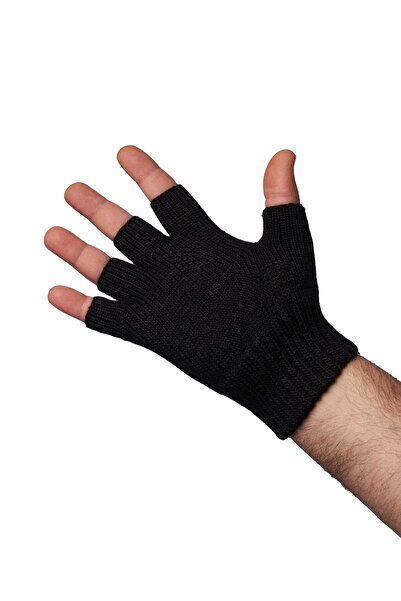 pinknite Yün Eldiven Unisex Yarım Parmaklı Kesik Siyah Xl Eldiven