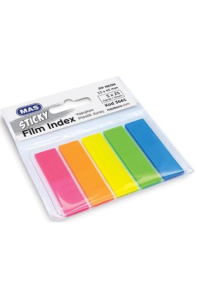 Mas 3661 Film Index Adhesive Pp. Bracket Quadrilateral 12X45Mm. 25 Sheets 5 Colors