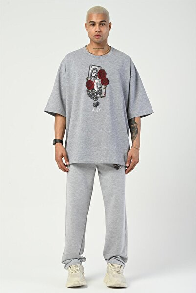 HOFFNUNG Playing Card Printed Sweatpants and T-shirt Top and Bottom Tracksuit Set
