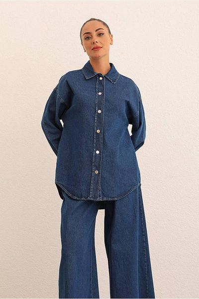 Moda Rosa 25K3234 - Dark Blue - Dual Set with Jeans Jacket Shirt