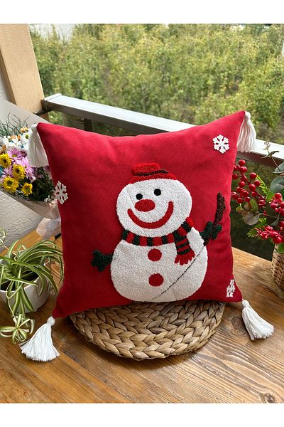 en gözde home New Year Christmas Themed Punch Embroidered Throw Pillow Cover