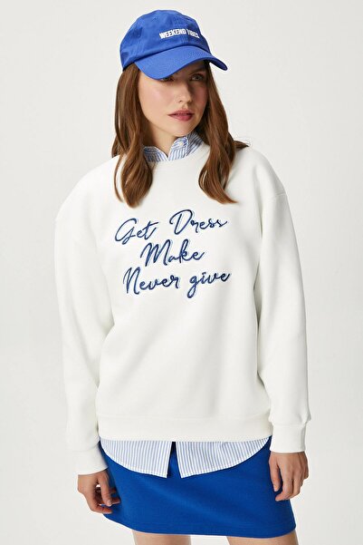 Ritnice Women's Dress Embroidered Ecru Blue Sweatshirt