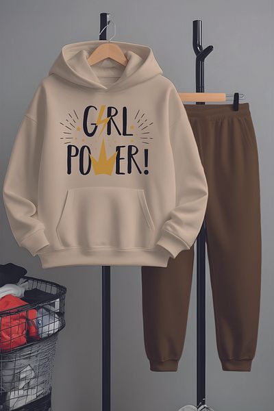 MYADA Gril Power Printed Girl's Top and Bottom Tracksuit Set 22437-8