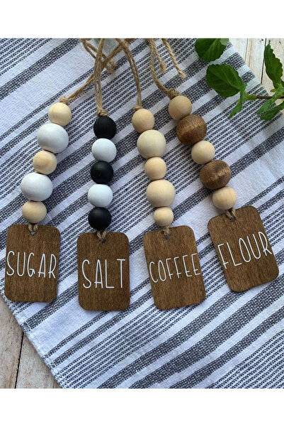 Dekor Vagonu علامة جرة الخرز الخشبي |   ديكور المطبخ |   زخرفة وعاء التوابل |...