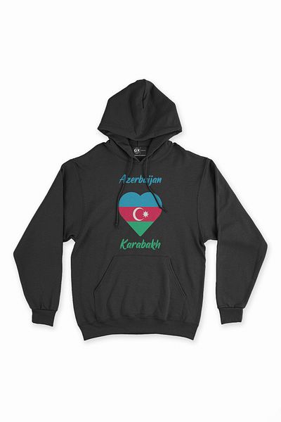 Cix Hanorac negru cu inimă cu drapel Karabakh Azerbaidjan