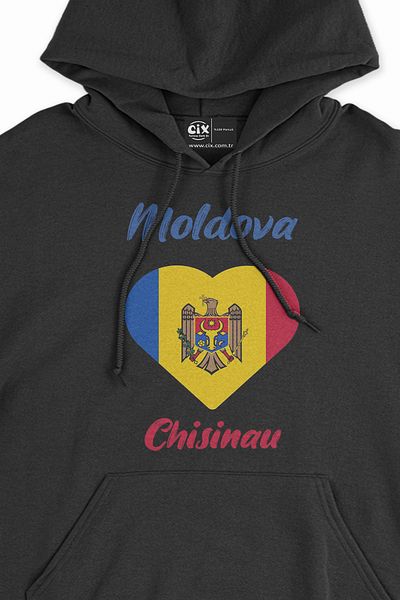 Cix Chișinău Moldova Flag Heart Hanorac Negru Hanorac