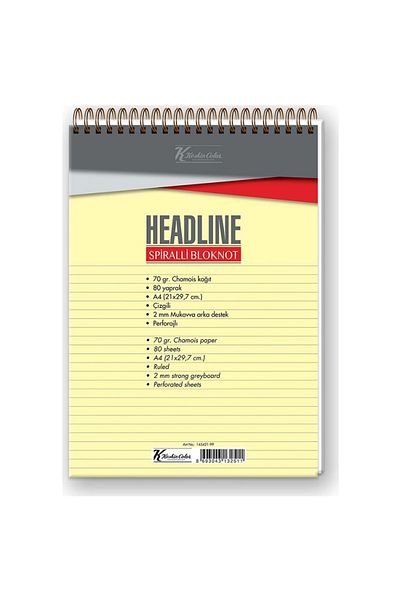 KESKİN COLOR 21x29.7 A4 Striped Sharp Color Headline - Spiral Cardboard Cover, Memo Pad 80yp