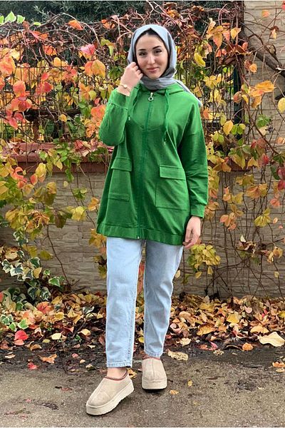 Moda Rosa 24k5090 - Green - Zippered Jacket with Pocket