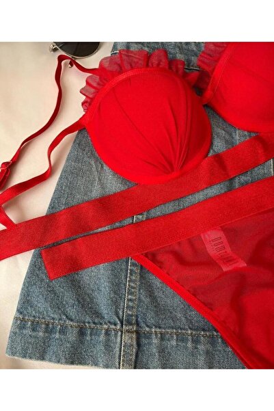 Kelebeklingerie Oyster Model Satin Striped Padded Bra Set