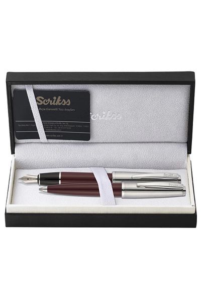 Scrikss Burgundy Pen Set - 78 Fountain Pen Ballpoint