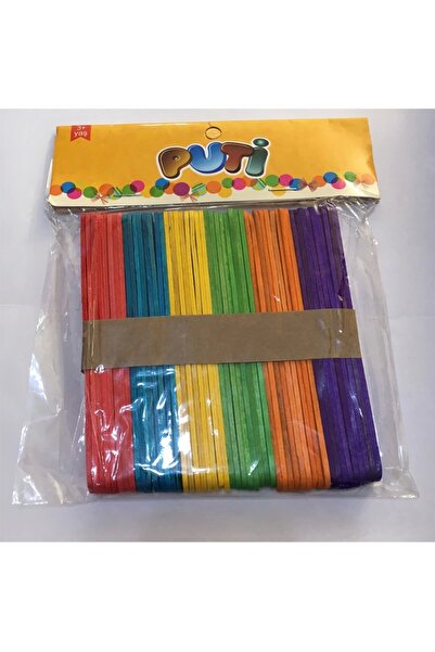 Puti Ahşap Renkli Küçük Boy Dil Çubuğu 50 li