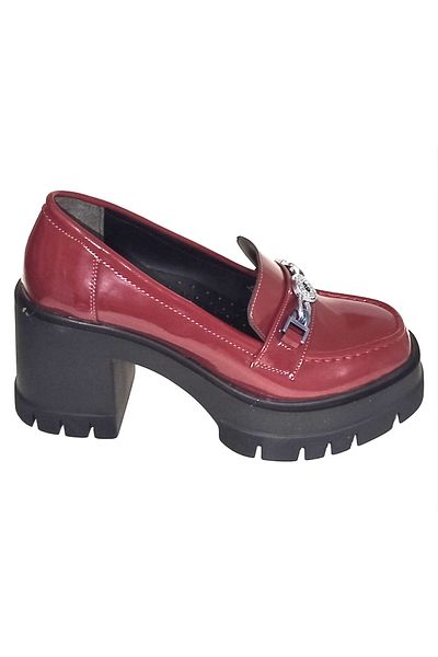 TREND High Sole Business Loafer Buckle Shoes Claret Red