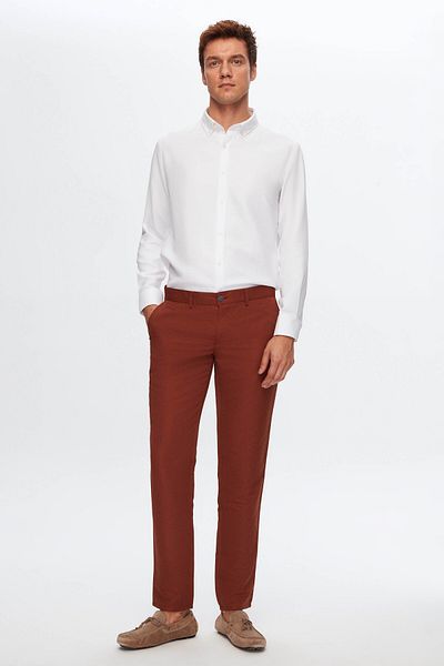 D'S Damat Slim Fit Cinnamon Dobby Βαμβακερό παντελόνι Chino με πλαϊνές τσέπες