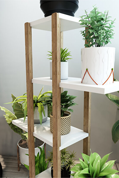 Jest Dekor Konsept Lotus Beyaz Ahşap 5 Katlı Çiçeklik, Saksılık, Çiçek Standı, Dekoratif Raf / Çok Amaçlı Kullanım