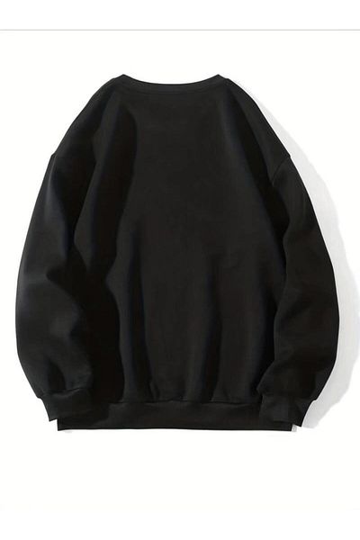 Touz Moda Унисекс суитшърт с овъглено деколте и щампа на акула в черен цвят