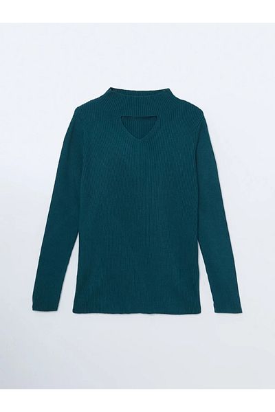 LC Waikiki LCWAIKIKI Pulover de tricotaj pentru femei, cu guler ridicat, verde mediu