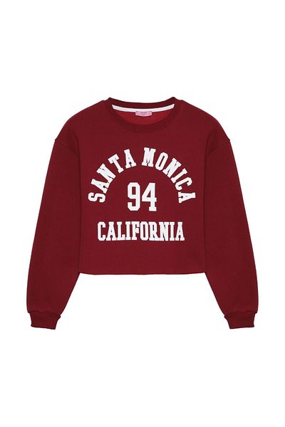Quzu Cut Detailed Printed Crop Sweatshirt