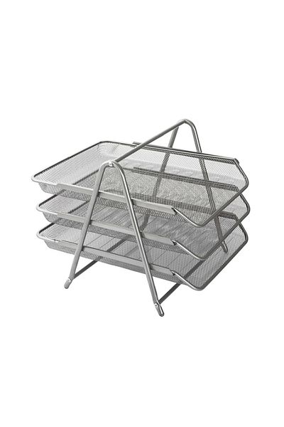 KRAF 460 г сив метален 3-степенен перфориран рафт за документи