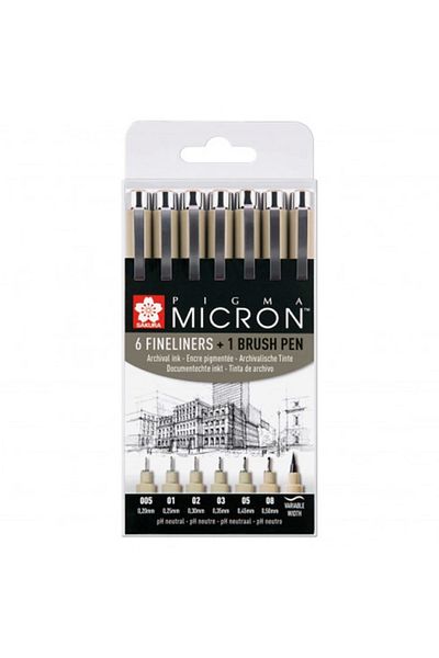 Sakura Pıgma Micron Technical Drawing Pen Set 6 Fineliner + 1 Brus