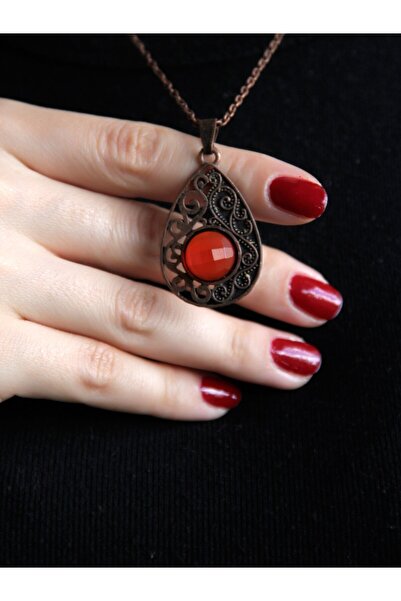 esha Natural Stone Antique Model Women's Necklace - 40+5 cm Chain Euk24Ai