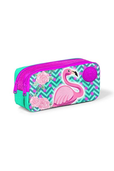 Coral High Τσάντα μολυβιού με μοτίβο Flamingo 22290 με δύο θήκες
