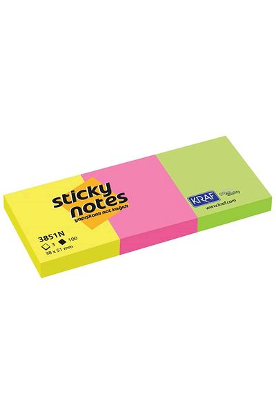 KRAF 3851N Neon Note Paper - 38X51, Set of 3 Adhesive