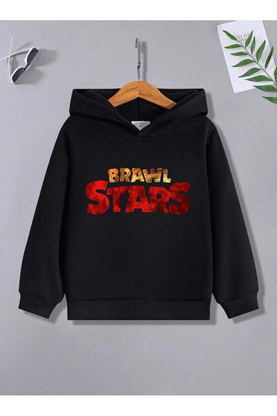Massgai Детски суитшърт с качулка и принтиран текст от играта Brawl Stars