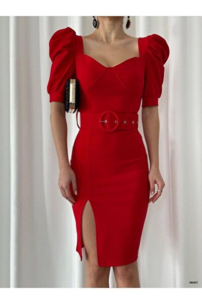 Genel Markalar Kemer Detaylı Krep Kumaş Elbise